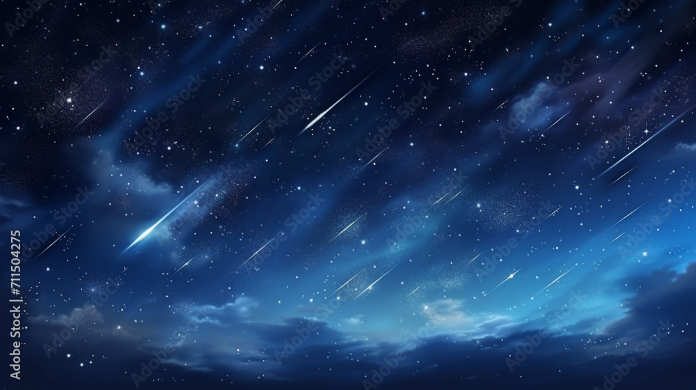Celestial Symphony: Wide Format Illustration of a Heavenly Sky with Shooting Stars and Meteor Shower