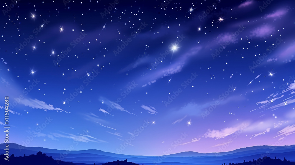 Fototapeta premium Celestial Symphony: Wide Format Illustration of a Heavenly Sky with Shooting Stars and Meteor Shower