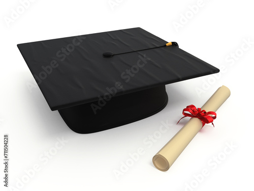 Graduation cap & Diploma render (isolated on white and clipping path) 