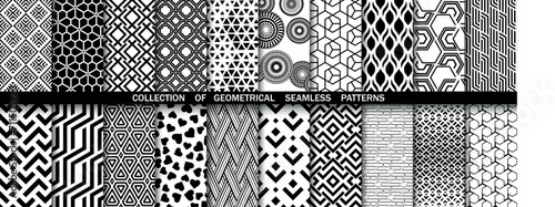 Geometric set of seamless black and white patterns. Simple vector graphics