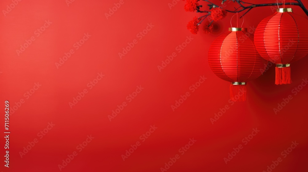 Red Chinese lantern on red background with copy space Red Chinese lantern on red background with copy space