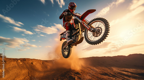 Dirt Trail Daredevil: Off-Road Moto Jump in Wide-Format Thrill