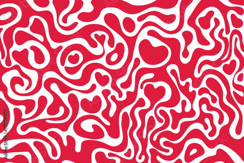 Abstract wallpaper with Red Wavy and swirled elements and hearts isolated on transparent background. Vector illustration