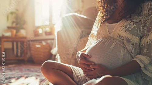 pregnant women with happy mood and soft light at home