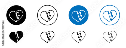 Heartbreak Line Icon Set. Break up heartbroken symbol in black and blue color. photo