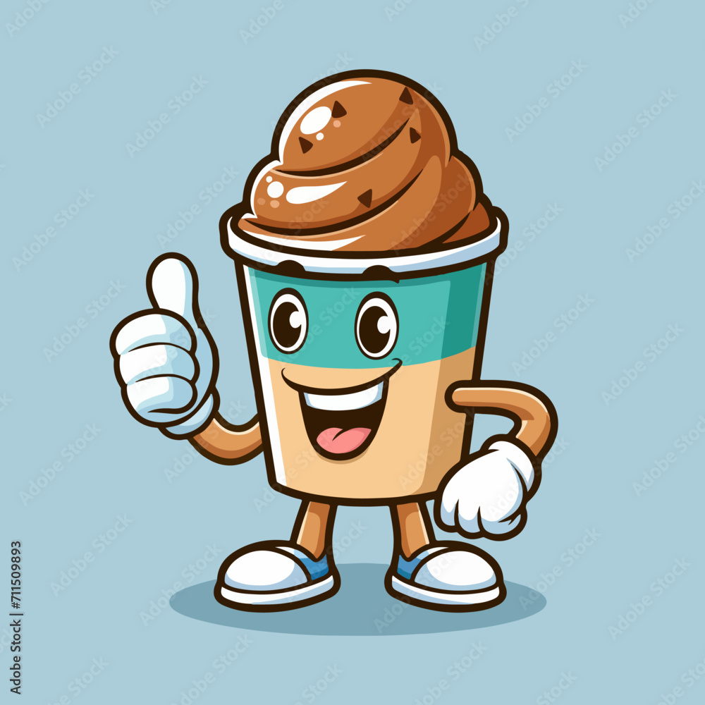 Cute Ice Cream Mascot Character isolated on a blue background Cute Ice Cream Mascot Character isolated on a blue background