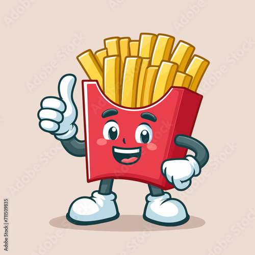 Cute French Fries Mascot Character isolated on a cream background