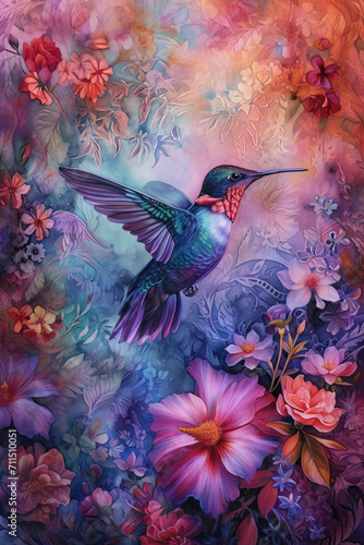 Graceful Hummingbird in Flight, spring art