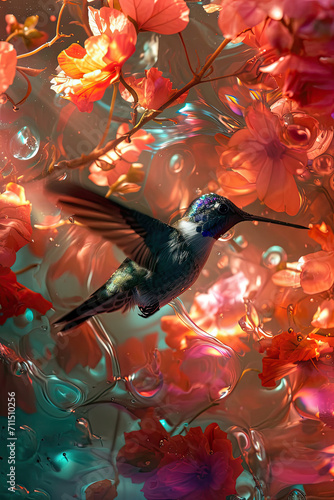 Graceful Hummingbird in Mid-Flight, spring art