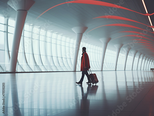 Hal. Man with a suitcase. High quality photo. Copy space