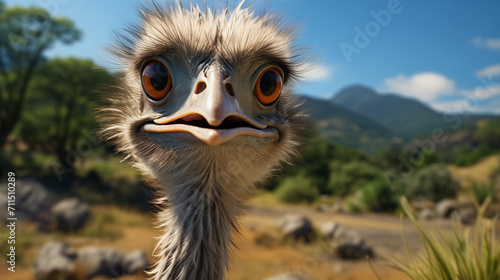 Funny Ostrich on a Nature Background