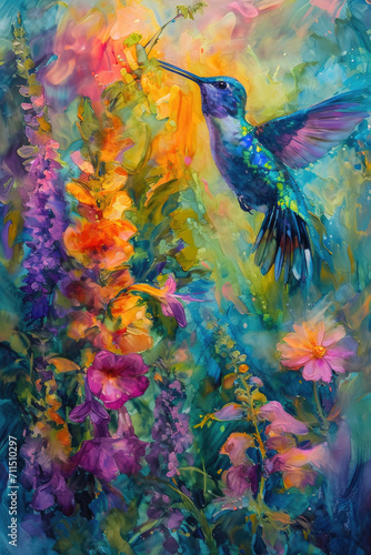 Graceful Hummingbird in Flight  spring art