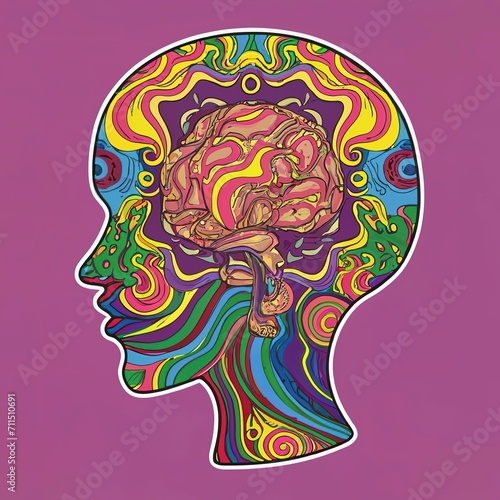Head colorful surrealism psychedelic stock illustration
