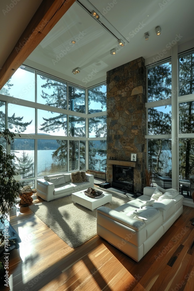 beautiful home interior design space living room with open window ...