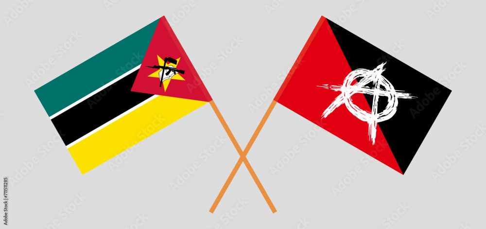 Crossed flags of Mozambique and anarchy. Official colors. Correct proportion Crossed flags of Mozambique and anarchy. Official colors. Correct proportion