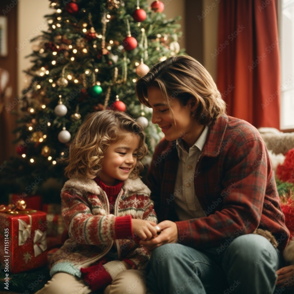 Brother and sister happily smiling in Christmas with blonde hair Brother and sister happily smiling in Christmas with blonde hair