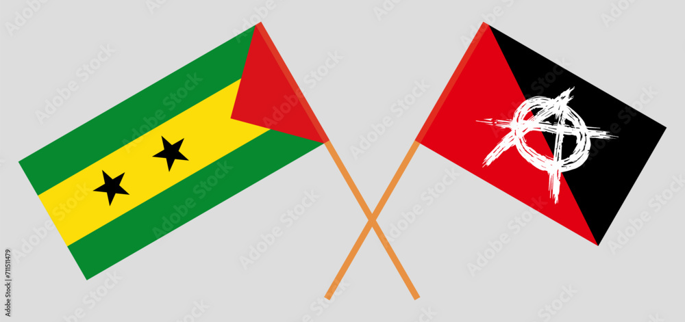 Crossed flags of Sao Tome and Principe and anarchy. Official colors. Correct proportion Crossed flags of Sao Tome and Principe and anarchy. Official colors. Correct proportion