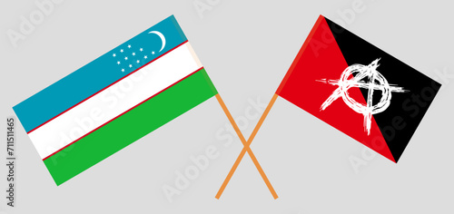 Crossed flags of Uzbekistan and anarchy. Official colors. Correct proportion