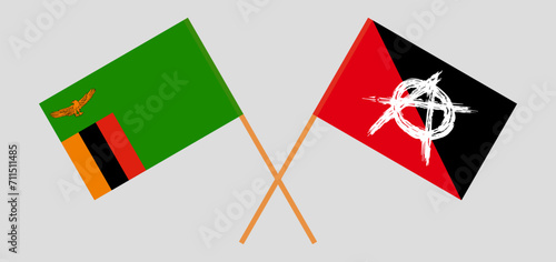Crossed flags of Zambia and anarchy. Official colors. Correct proportion