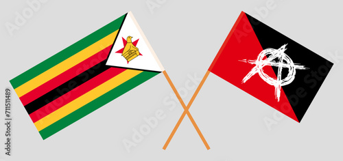 Crossed flags of Zimbabwe and anarchy. Official colors. Correct proportion