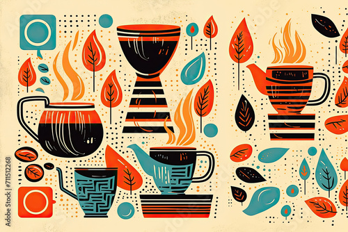Retro colors coffee abstract poster