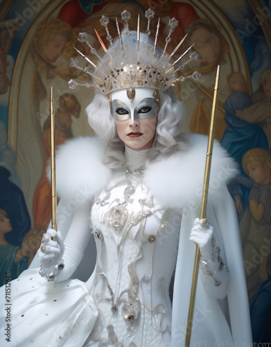 A model dressed as snow queen as a mask for the Venice carnival photo