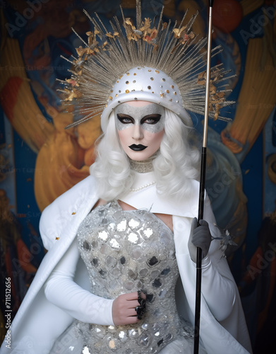 A model dressed as snow queen as a mask for the Venice carnival photo