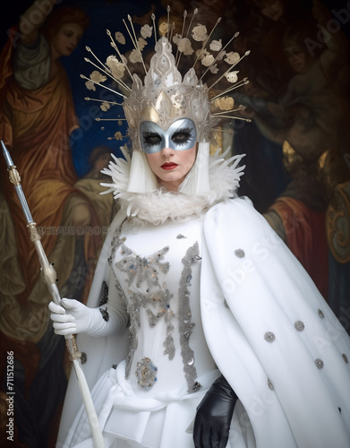 A model dressed as snow queen as a mask for the Venice carnival photo