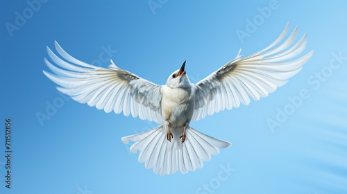 a bird in motion against the backdrop of a crisp, blue sky, ensuring the highest definition.