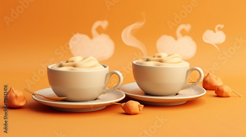 3d illustration of two coffee or tea cup with saucer