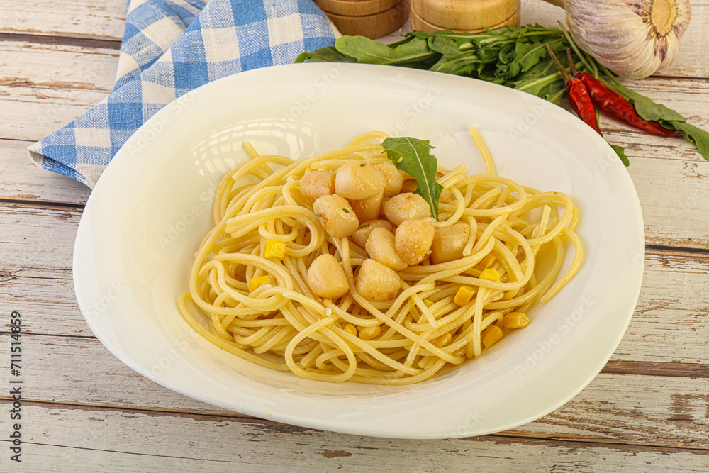 Delicous Pasta with scallop seafood Delicous Pasta with scallop seafood