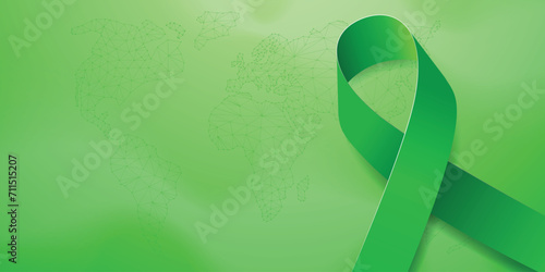 Glaucoma Awareness Month concept. Banner with green ribbon awareness and text. Vector illustration.