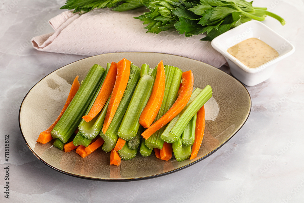 Vegan cuisine - dietary celery and carrot cticks