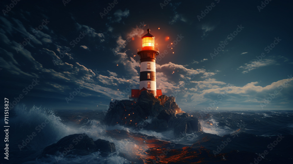 3d render illustration of a lighthouse on an island