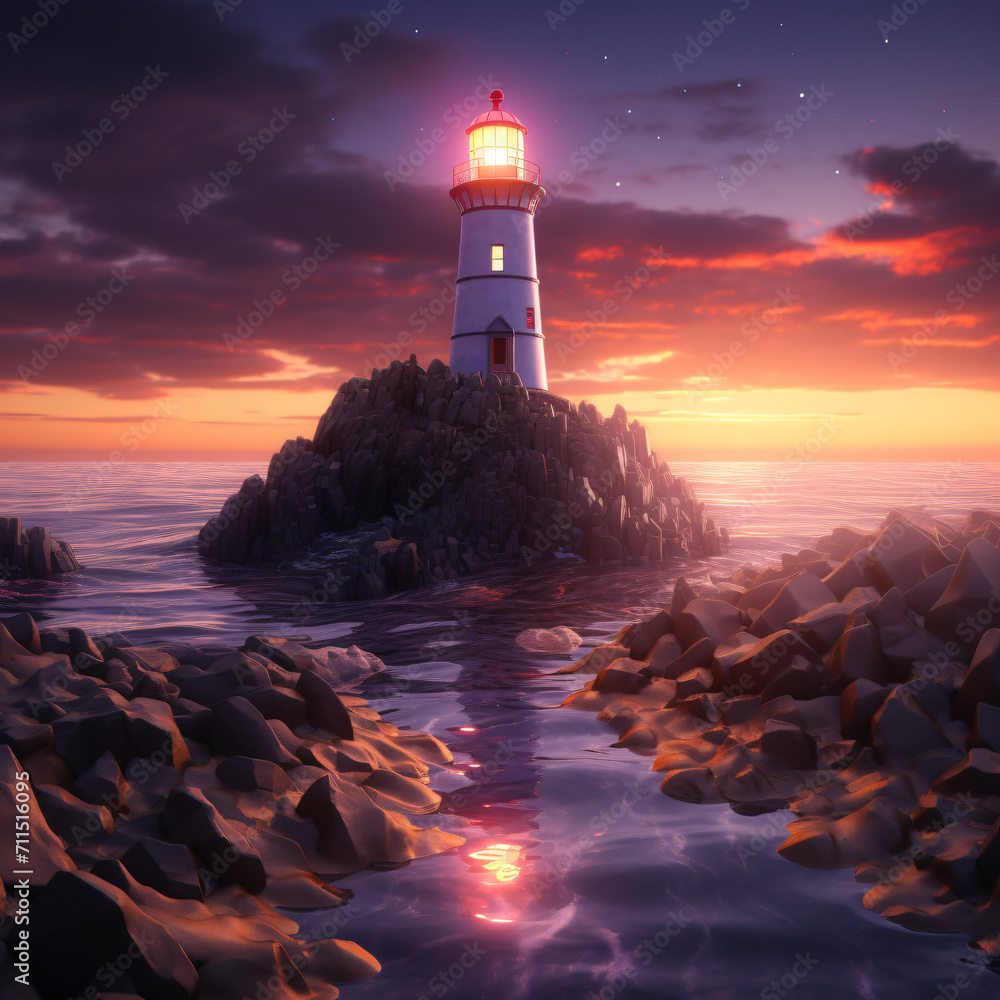 3d render illustration of a lighthouse on an island