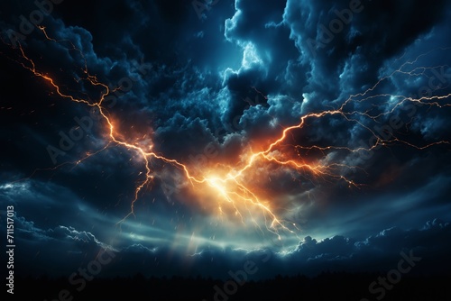 dark dramatic stormy sky with lightning and cumulus clouds scenic view for abstract background