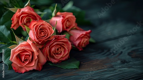  Romantic allure  Roses carefully arranged on a polished wooden table