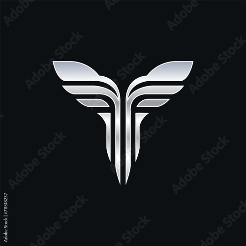 Eagle-looking T logo on black background. Vector symbol