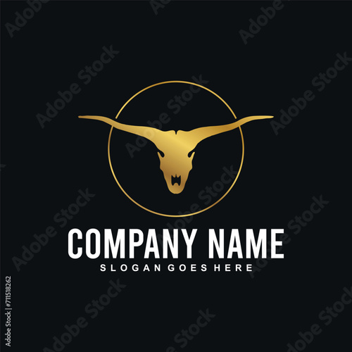 Longhorn Silhouette Vector Icon. Bullhead silhouette long horn vector logo design.