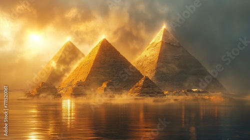 Egyptian pyramids in the water and the sky in the clouds  Generative AI