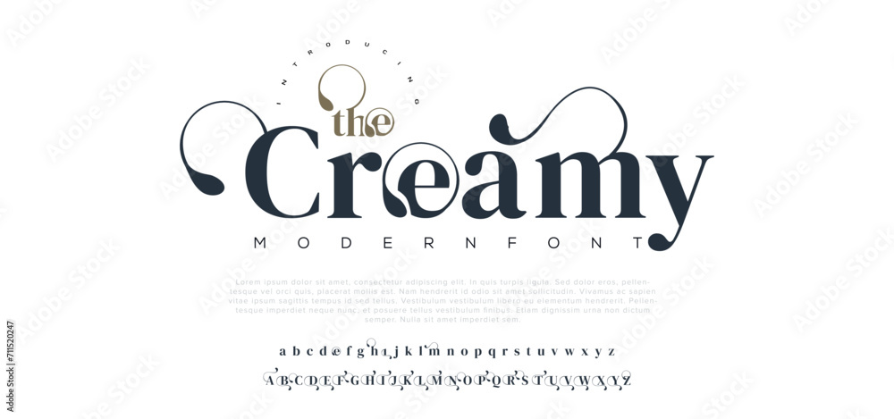 Creamy premium luxury elegant alphabet letters and numbers. Elegant wedding typography classic serif font decorative vintage retro. Creative vector - obrazy, fototapety, plakaty 