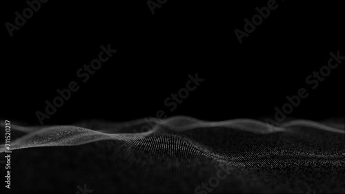 Floating movement with white round dots on a black background Wave of particles. Futuristic dots background with a flowing, dynamic wave. Seamless loop. photo
