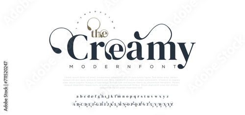 Creamy premium luxury elegant alphabet letters and numbers. Elegant wedding typography classic serif font decorative vintage retro. Creative vector photo