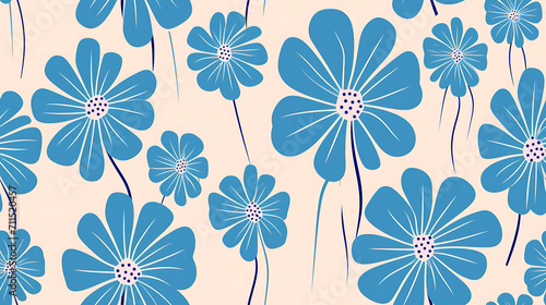 Wallpaper Mural seamless print background with blue and white flowers - Seamless tile. Endless and repeat print. Torontodigital.ca