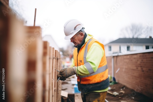 Fotografija tradesperson constructing a retaining brick wall