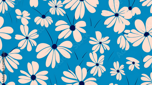 Wallpaper Mural seamless print background with blue and white flowers - Seamless tile. Endless and repeat print. Torontodigital.ca