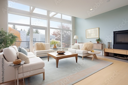 modern living room with large, energyefficient windows photo