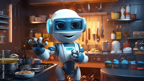 Robot is cooking in the kitchen. 3d illustration. Technology. generativa IA