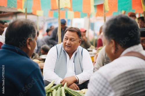 politician meeting with farmers at a local market photo