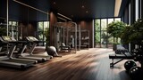 a home gym, equipped with state-of-the-art fitness machines, mirrors, and motivational decor, inspiring a sense of determination and vitality in a space dedicated to health and well-being.
